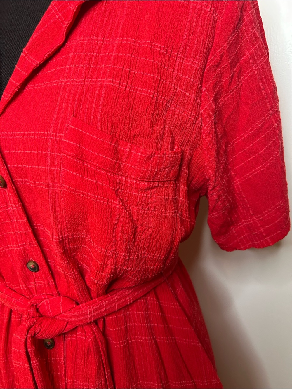 MAEVE ANTHROPOLOGIE RED TEXTURED SHIRT DRESS W/BELT SIZE MEDIUM - Picture 4 of 8